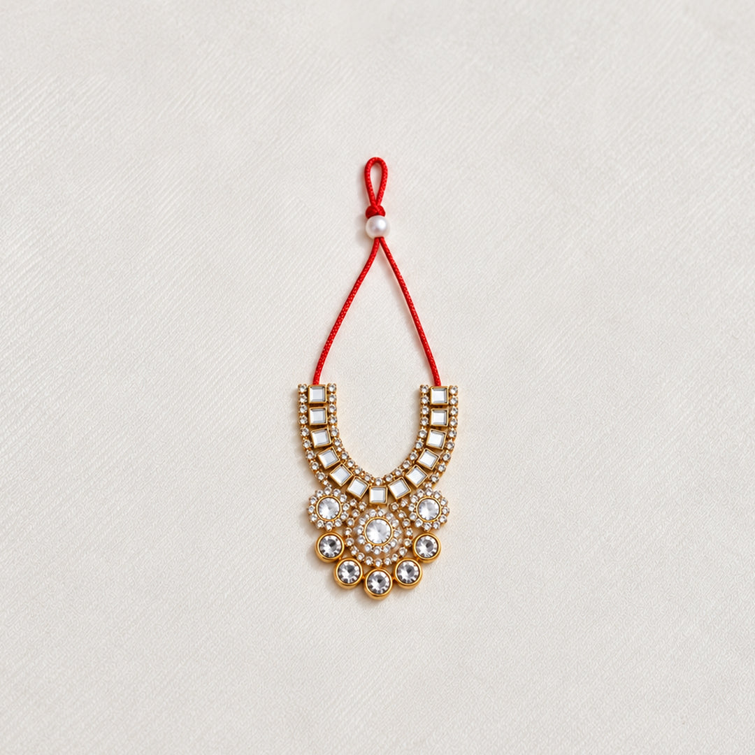 Laddu Gopal Designer Mirror Stone Necklace with Red Dori