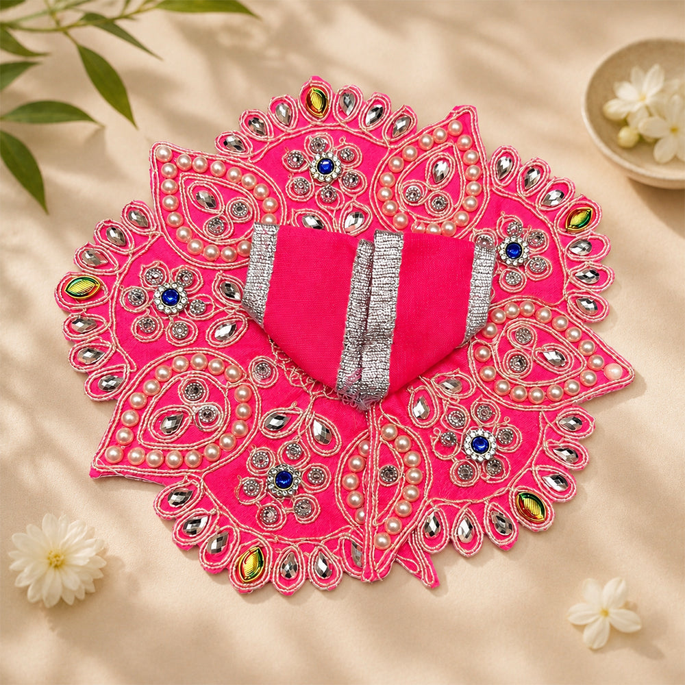 Rani Pink Pearl & Mirror Work Laddu Gopal Dress for Kanha Ji