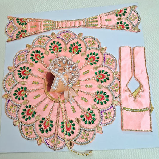 Premium Peach Handcrafted Laddu Gopal Dress Set with Mukut | Silk Poshak | Daivik Vastram