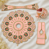 Premium Peach Handcrafted Laddu Gopal Dress Set with Mukut | Silk Poshak | Daivik Vastram