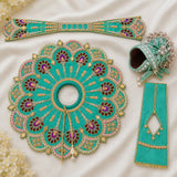 Premium Sea Green Handcrafted Laddu Gopal Dress Set with Mukut | Silk Poshak | Daivik Vastram