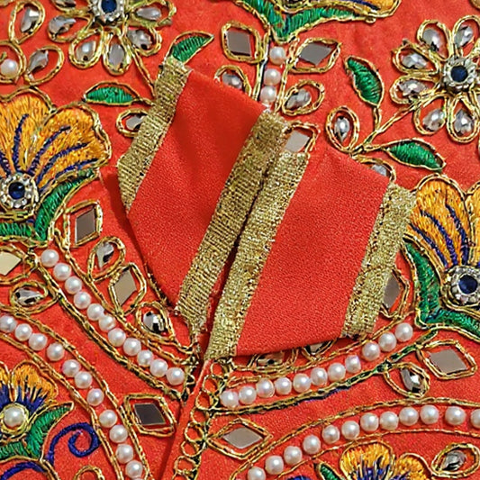 Laddu Gopal Red Dress with Pearl & Zari Work