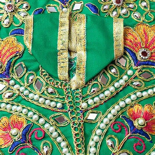Laddu Gopal Green Dress with Pearl & Zari Work