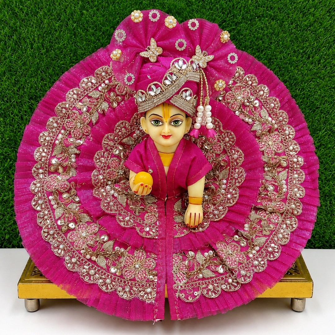 Pink Handcrafted Laddu Gopal Dress with Designer Pagadi – Daivik Vastram