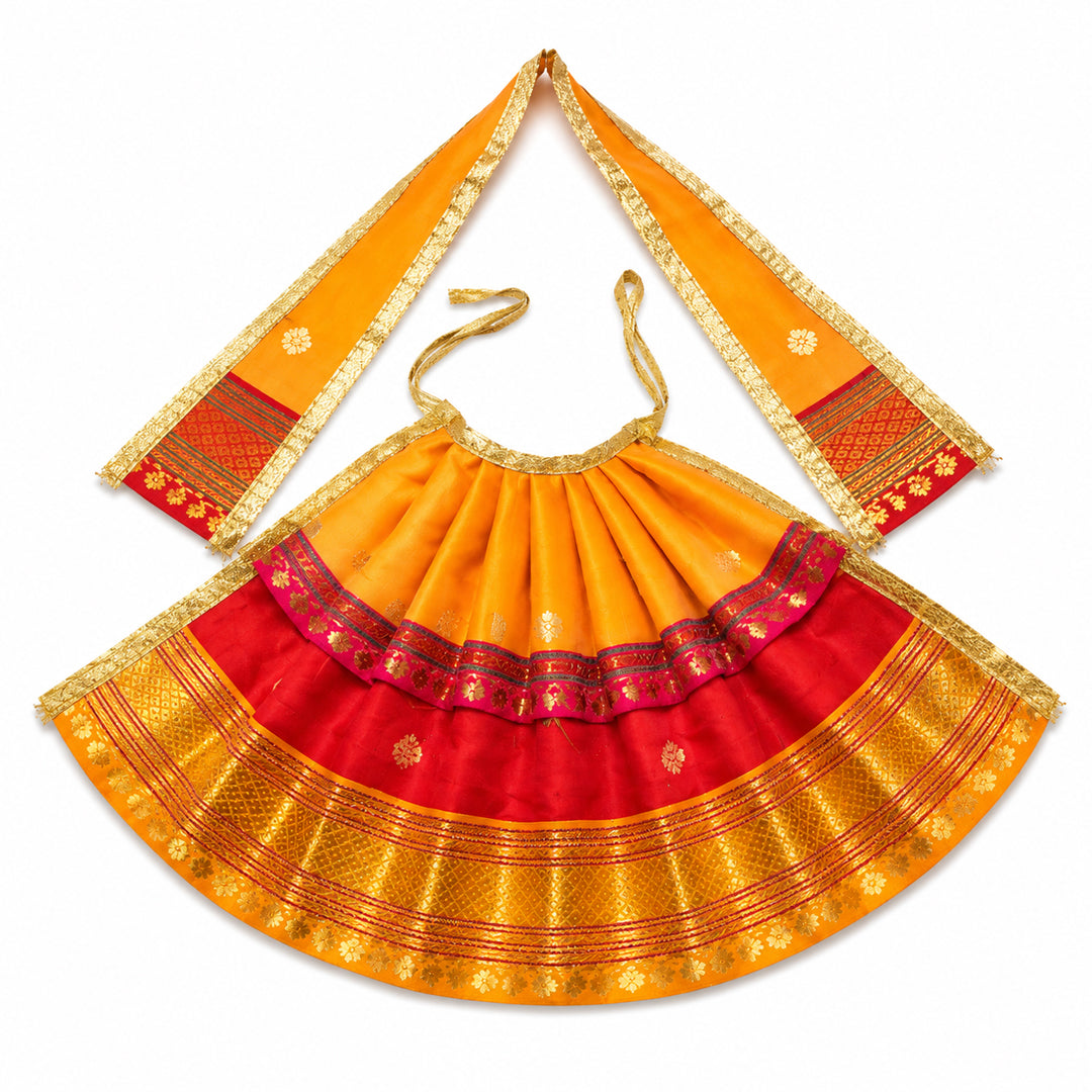 Designer Silk Mata Rani Dress – Yellow & Red