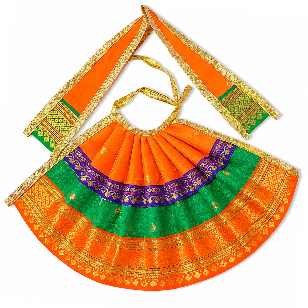 Designer Silk Mata Rani Dress – Orange & Blue