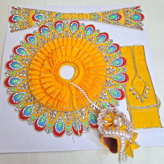 Yellow Peacock Design Laddu Gopal Poshak Set with Pagdi