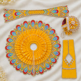 Yellow Peacock Design Laddu Gopal Poshak Set with Pagdi