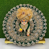 Royal Emerald Lace Laddu Gopal Poshak with Designer Mukut