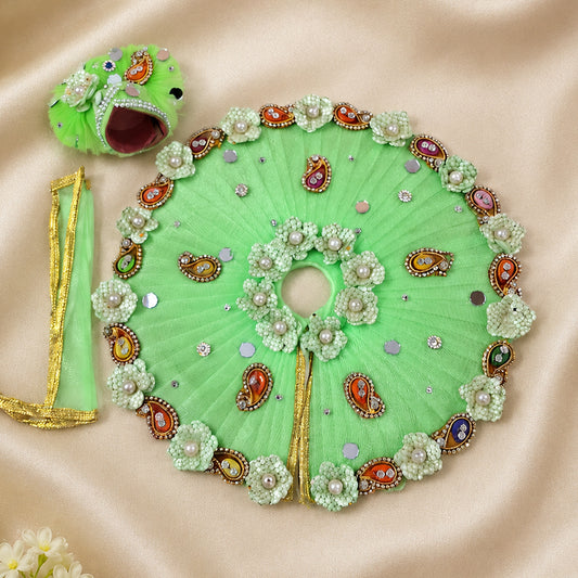 Parrot Green Laddu Gopal Designer Poshak with Mukut & Patka