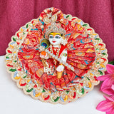 Red Floral Silver Lace Laddu Gopal Dress With Matching Pagadi