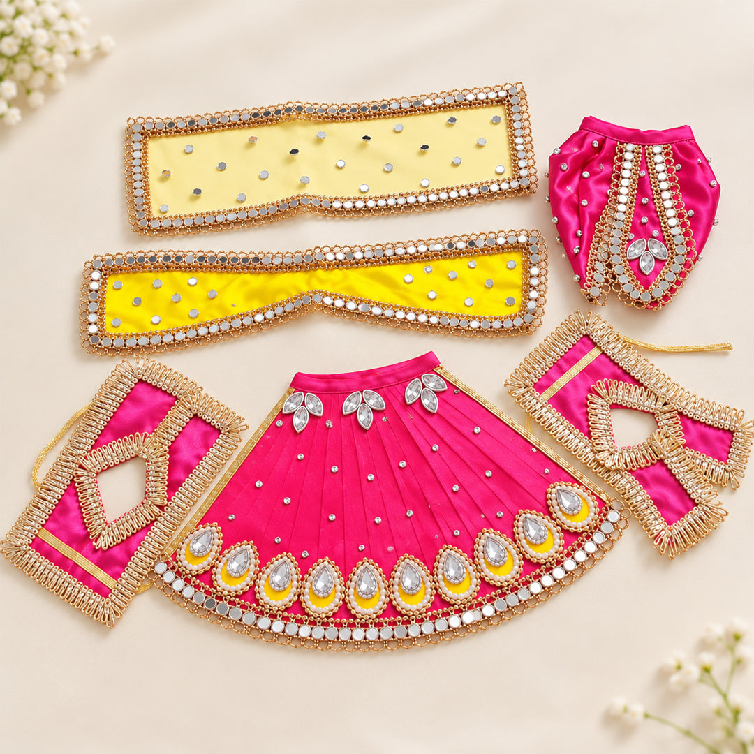 Radha Krishna Designer Lehenga Choli Set – Pink & Yellow