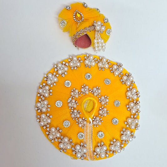 Handcrafted Yellow Pearl Poshak With Mukut For Laddu Gopal | Thakurji Festive Dress
