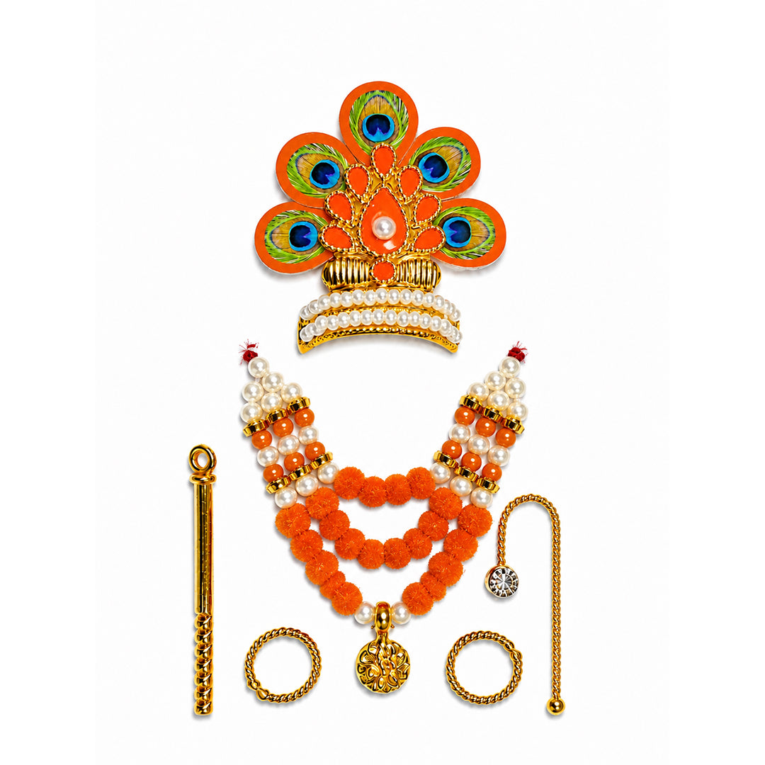 Laddu Gopal Designer Mala Set - Orange Size 0-3