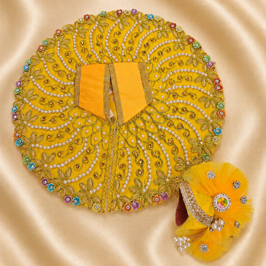 Yellow Silk Kanha Ji Poshak | 1 Dress & 1 Matching Mukut