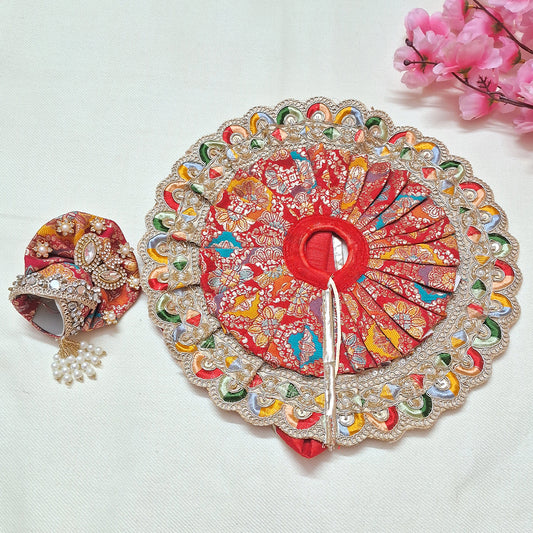 Red Floral Silver Lace Laddu Gopal Dress