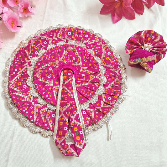 Rajsi Rani Pink Bandhani Laddu Gopal Poshak with Matching Pagadi