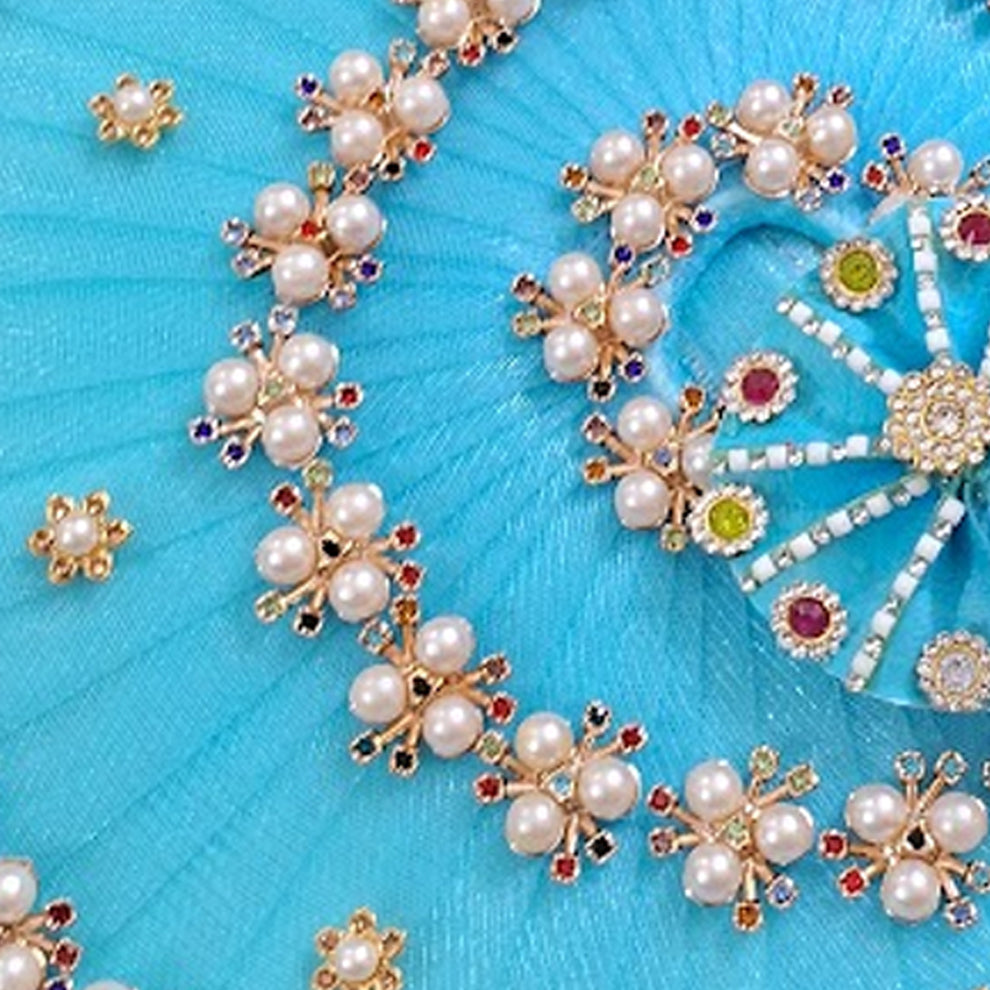Sky Blue Laddu Gopal Poshak | Pearl & Multicolor Stone Embroidered Thakurji Dress | Size 4 to 7