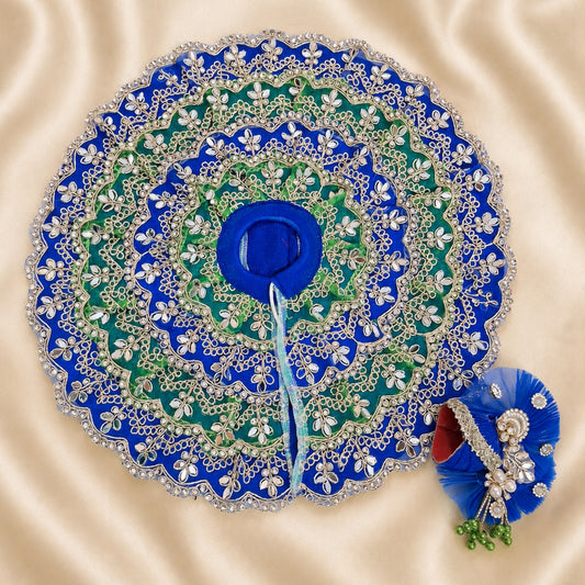 Royal Blue & Green Handcrafted Laddu Gopal Dress with Mukut | Designer Embroidered Kanha Ji Poshak Set