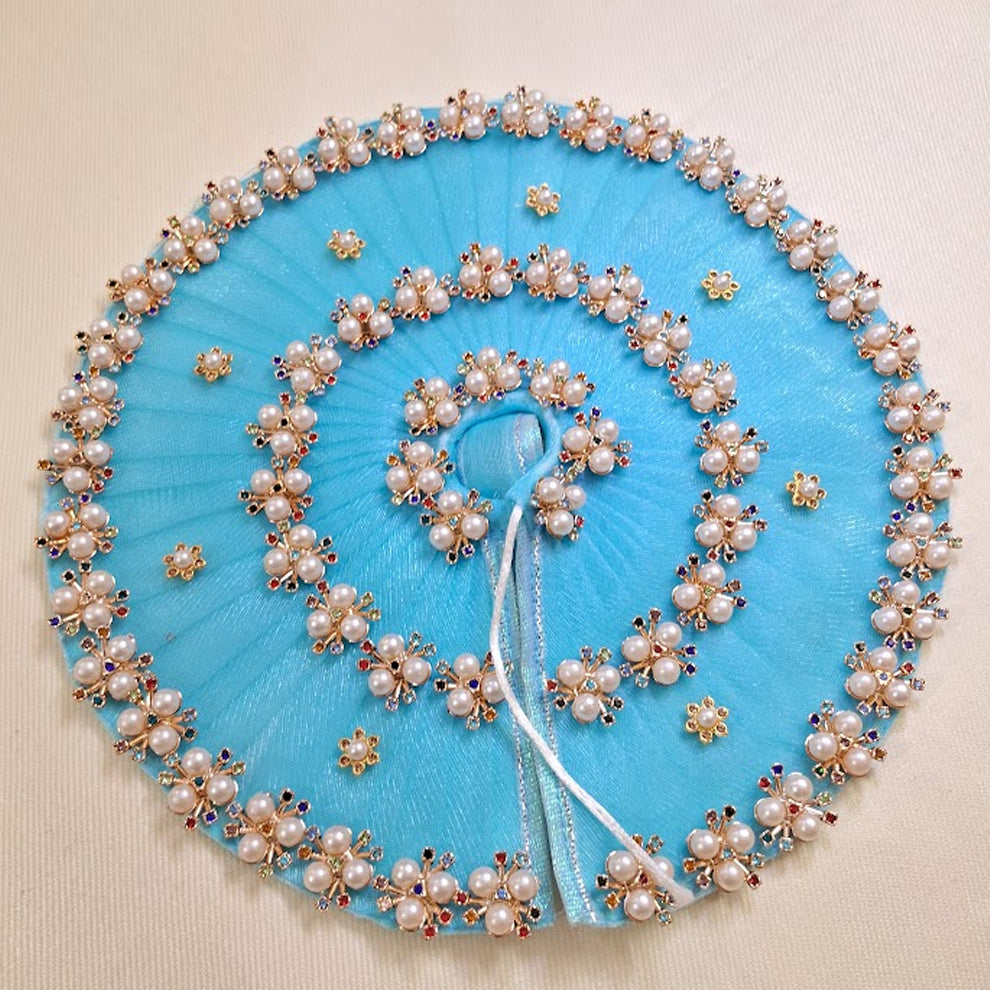 Sky Blue Laddu Gopal Poshak | Pearl & Multicolor Stone Embroidered Thakurji Dress | Size 4 to 7
