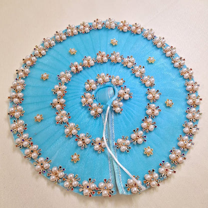 Sky Blue Laddu Gopal Poshak | Pearl & Multicolor Stone Embroidered Thakurji Dress | Size 4 to 7