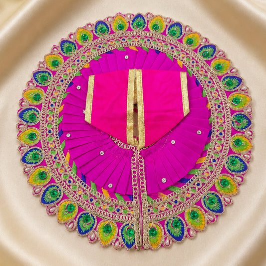 Radiant Pink Peacock Feather Embroidered Poshak for Laddu Gopal | Zari & Stone Work Deity Dress