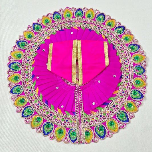 Radiant Pink Peacock Feather Embroidered Poshak for Laddu Gopal | Zari & Stone Work Deity Dress