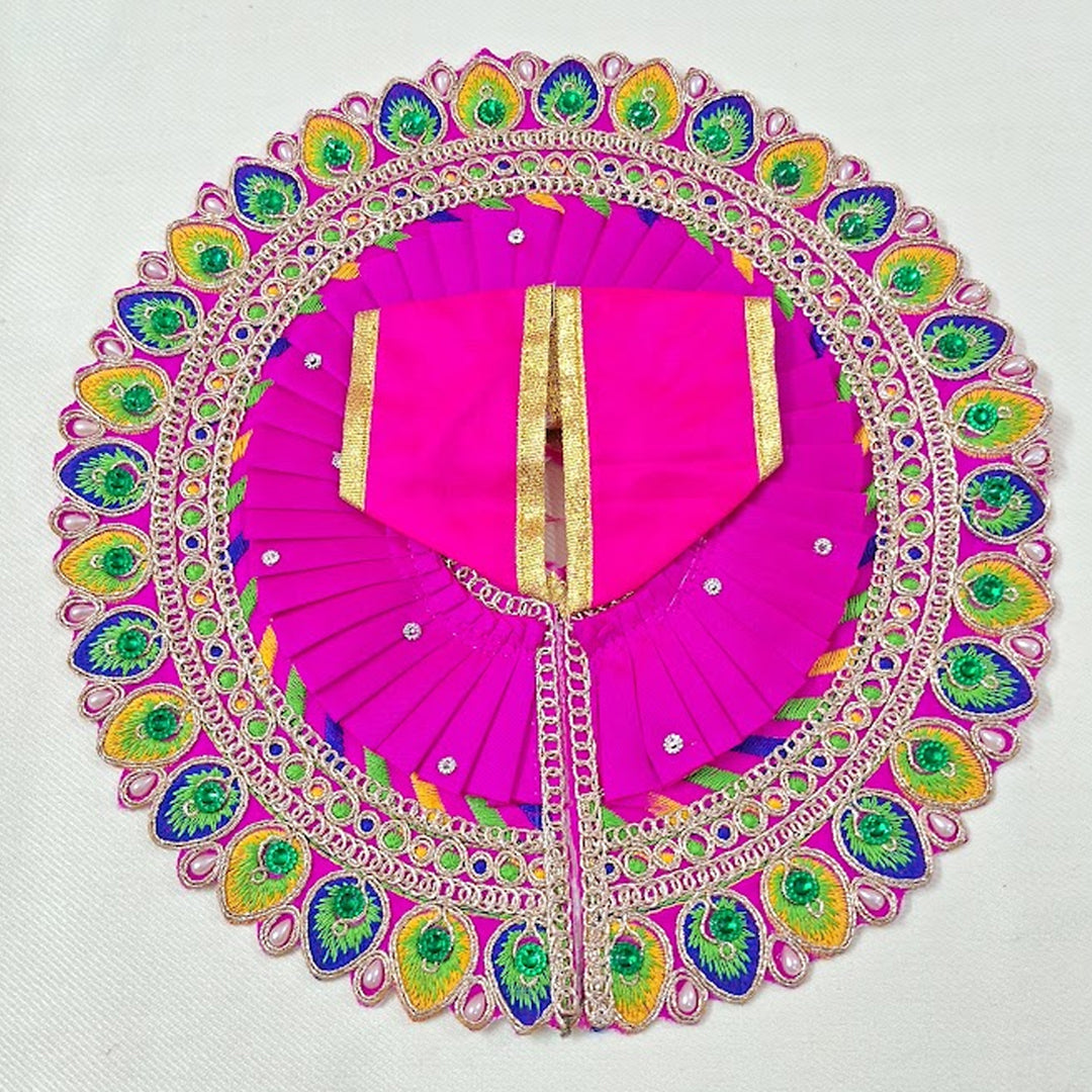 Radiant Pink Peacock Feather Embroidered Poshak for Laddu Gopal | Zari & Stone Work Deity Dress