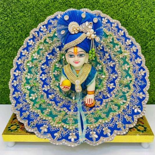Royal Blue & Green Handcrafted Laddu Gopal Dress with Mukut | Designer Embroidered Kanha Ji Poshak Set