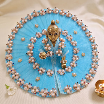 Sky Blue Laddu Gopal Poshak | Pearl & Multicolor Stone Embroidered Thakurji Dress | Size 4 to 7