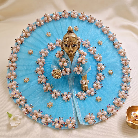 Sky Blue Laddu Gopal Poshak | Pearl & Multicolor Stone Embroidered Thakurji Dress | Size 0 to 7