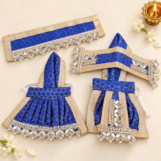 Radha Krishna Royal Blue Designer Shringar Set – Golden Pearl Work