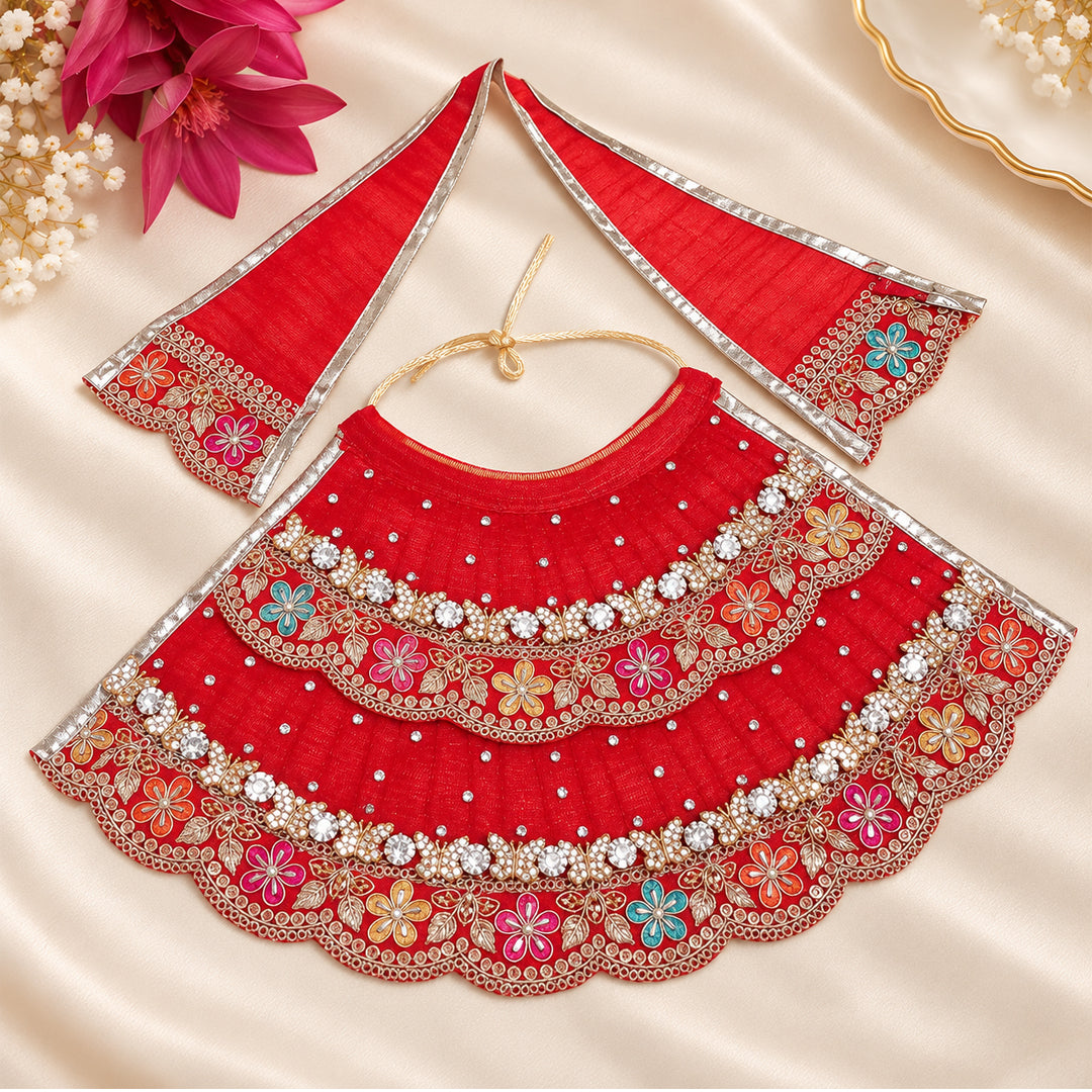 Mata Rani Red Floral Designer Lehenga Set