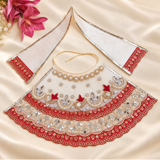 Mata Rani White & Red Designer Lehenga Set