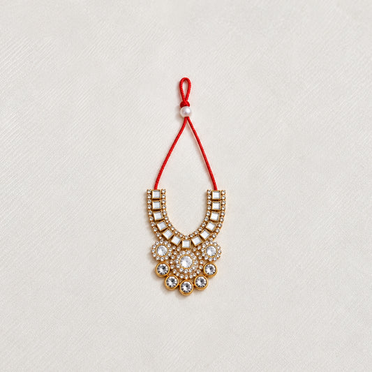 Laddu Gopal Designer Mirror Stone Necklace with Red Dori