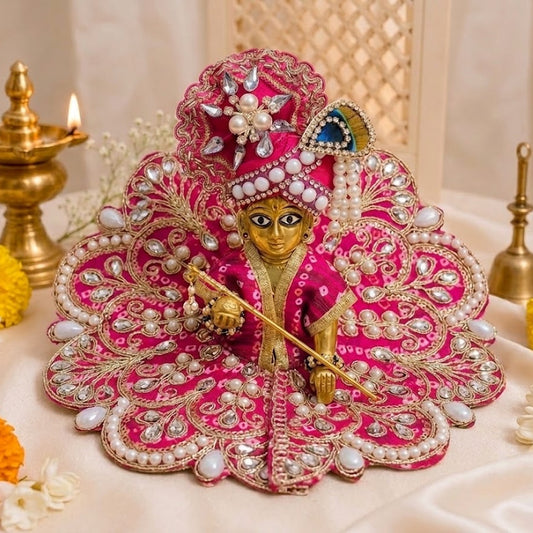 Rani Pink Pearl Embroidered Laddu Gopal Poshak with Matching Pagadi
