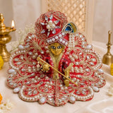 Royal Red Pearl Embroidered Laddu Gopal Poshak with Designer Pagadi