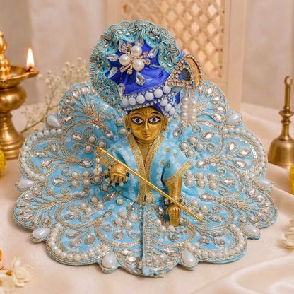 Royal Blue Pearl Embellished Laddu Gopal Poshak