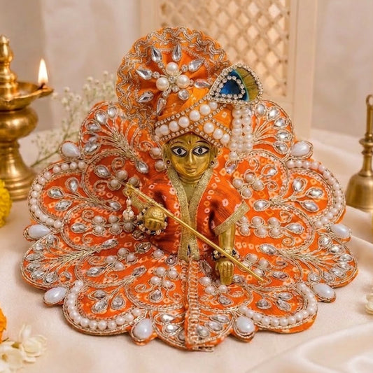 Royal Yellow Pearl Embroidered Laddu Gopal Poshak with Designer Pagadi