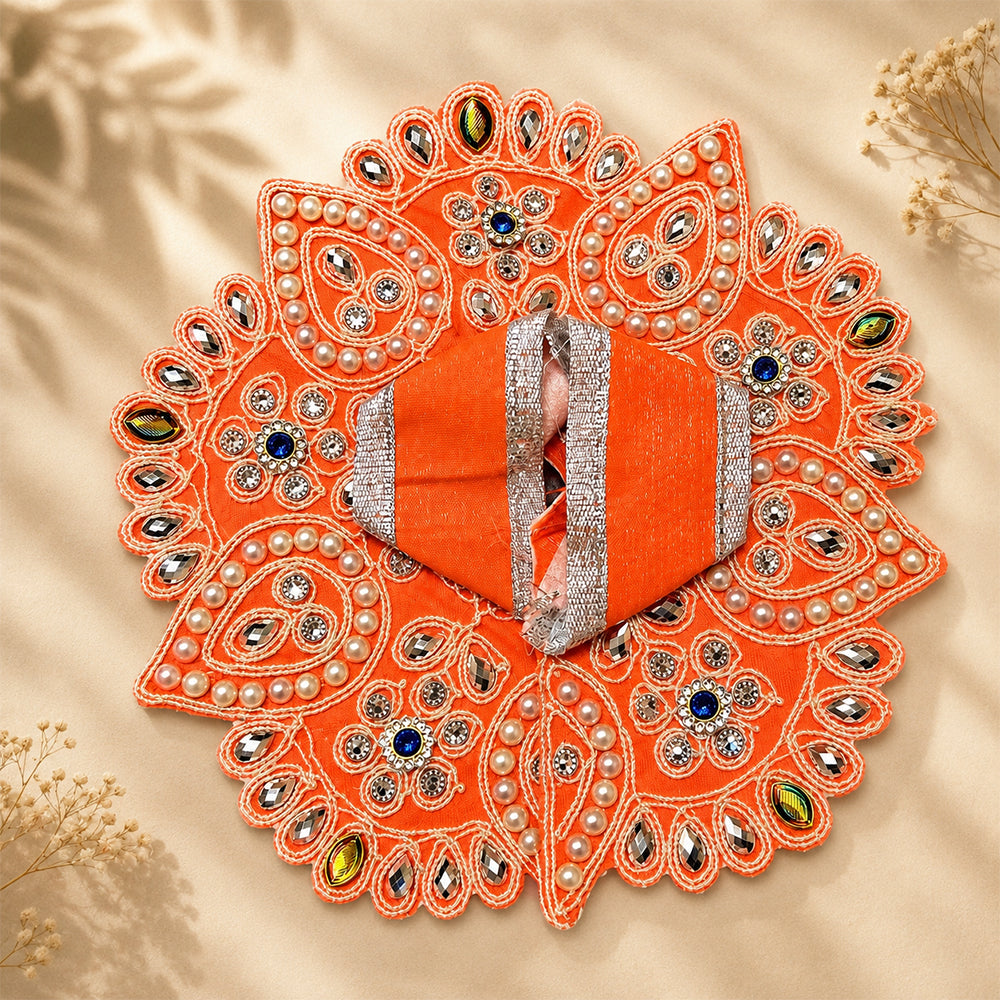 Orange Pearl & Mirror Work Laddu Gopal Dress for Kanha Ji