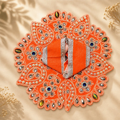 Orange Pearl & Mirror Work Laddu Gopal Dress for Kanha Ji