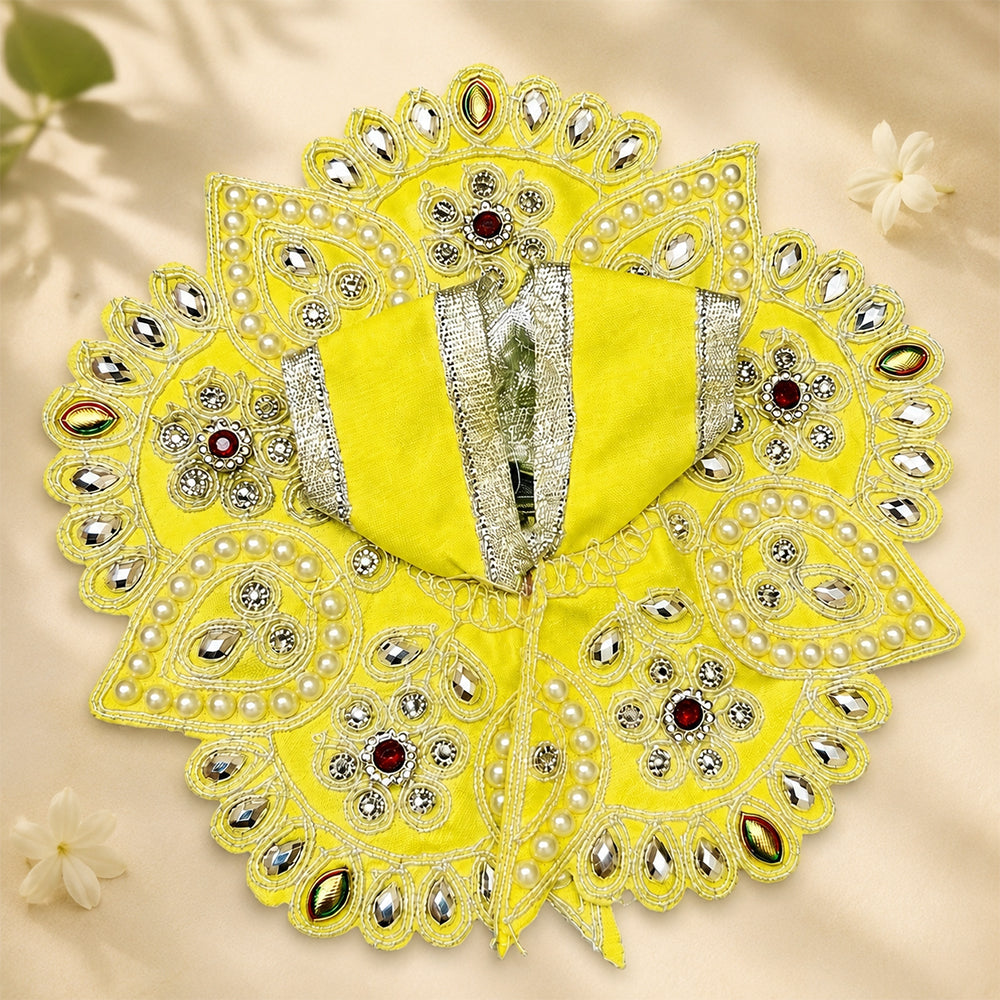 Yellow Pearl & Mirror Work Laddu Gopal Dress for Kanha Ji