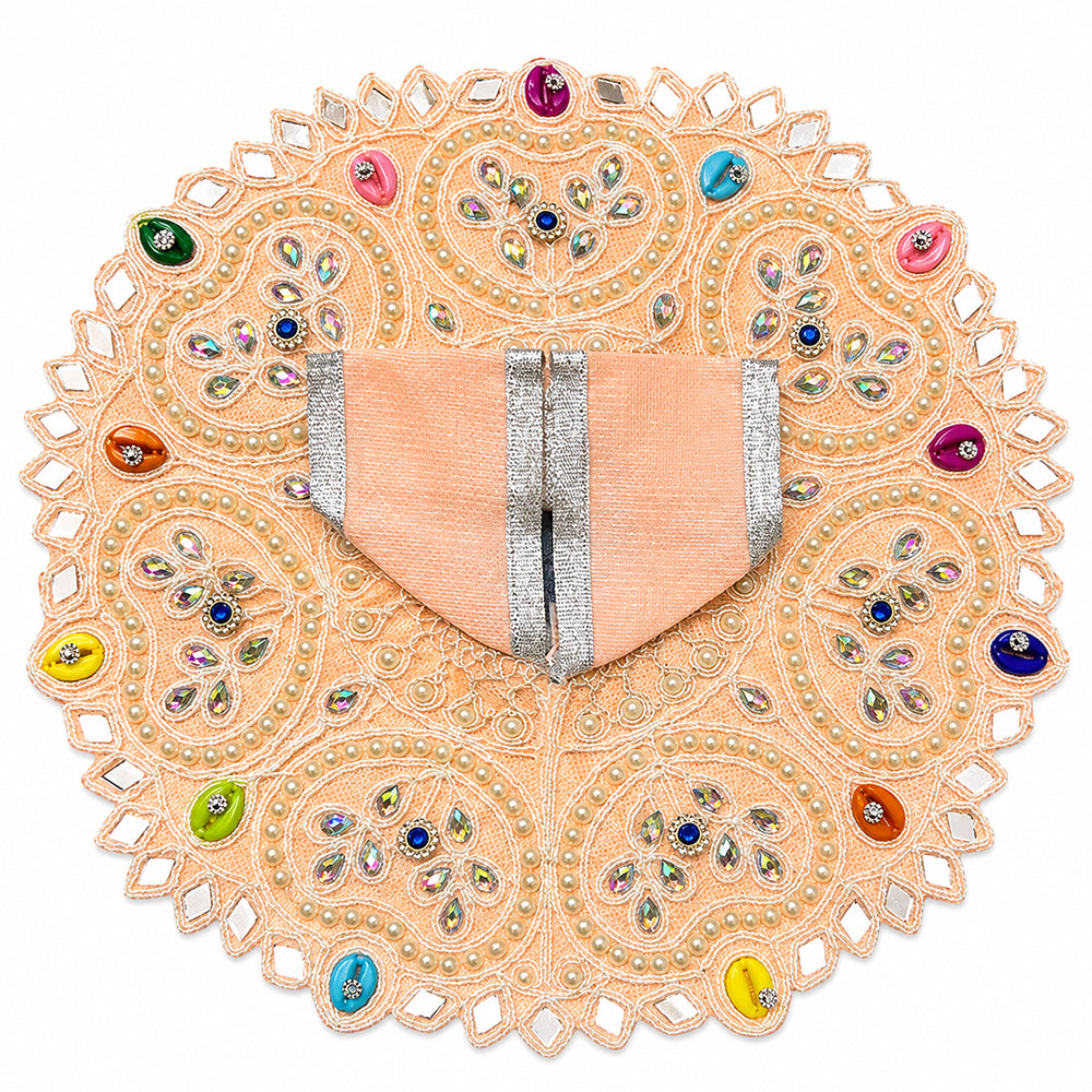 Laddu Gopal Soft Peach Dress with Pearl & Zari Work