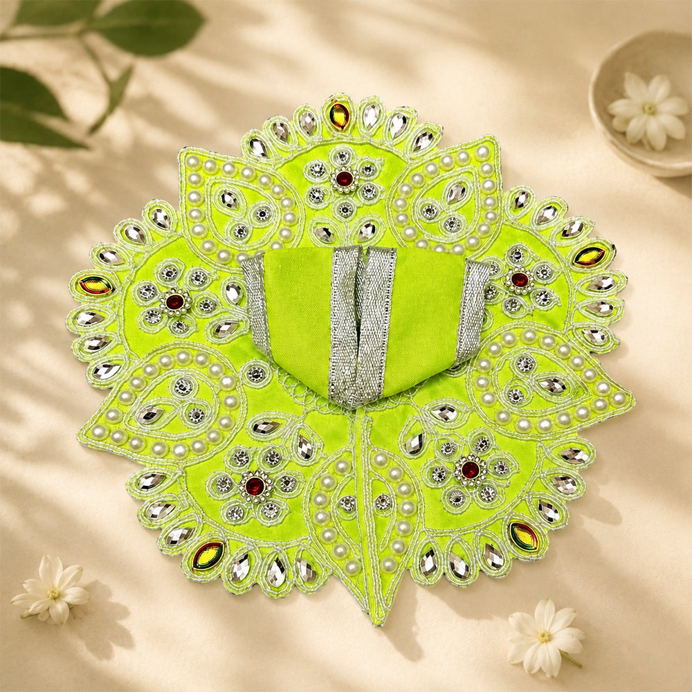 Lime Green Pearl & Mirror Work Laddu Gopal Dress for Kanha Ji