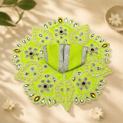 Lime Green Pearl & Mirror Work Laddu Gopal Dress for Kanha Ji