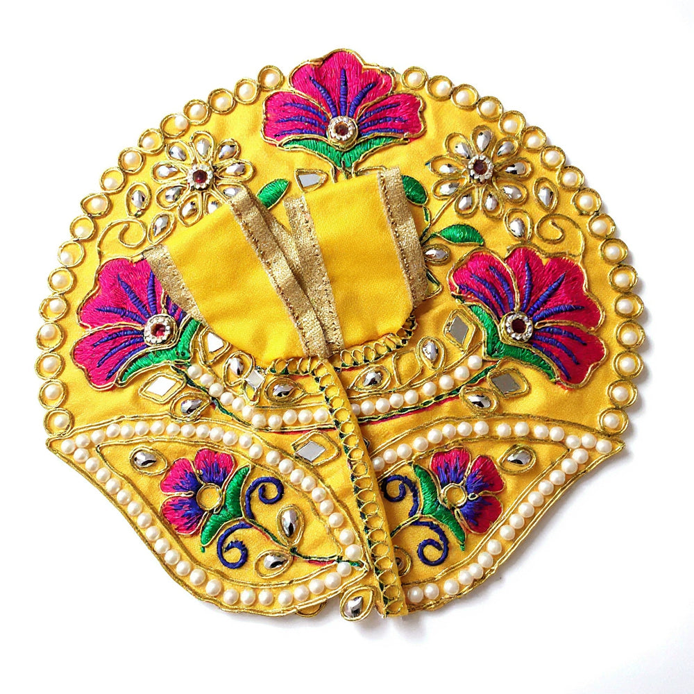 Laddu Gopal Yellow Dress with Pearl & Zari Work