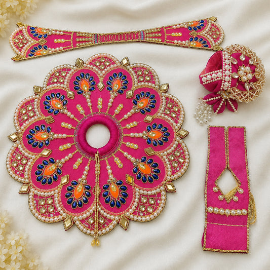 Premium Rani Pink Handcrafted Laddu Gopal Dress Set with Mukut | Silk Poshak | Daivik Vastram