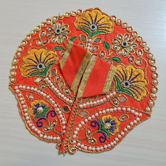 Laddu Gopal Orange Dress with Pearl & Zari Work