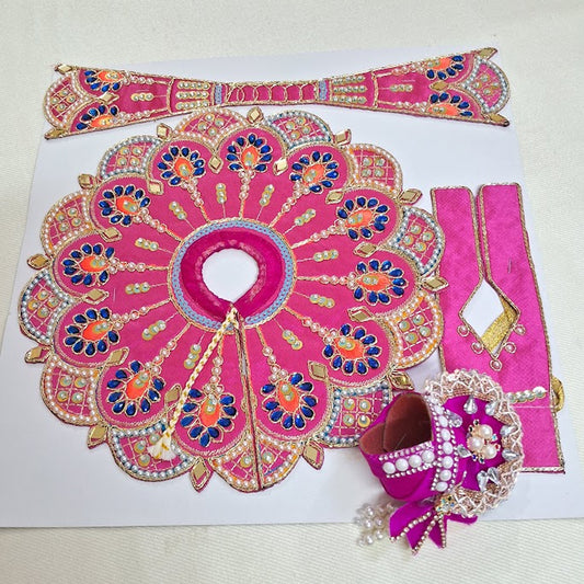 Premium Rani Pink Handcrafted Laddu Gopal Dress Set with Mukut | Silk Poshak | Daivik Vastram
