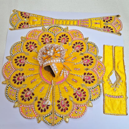 Premium Designer Yellow Laddu Gopal Poshak with Heavy Kundan Work & Jewelled Mukut
